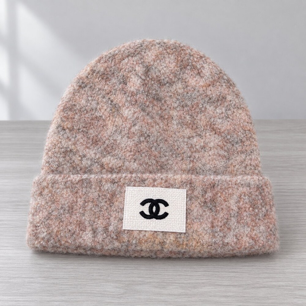 CHANEL Boucle CC Patch Knit Beanie